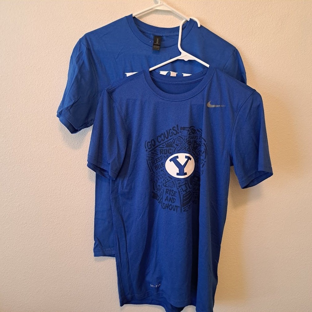 Lot of 2 BYU Cougars Shirts Nike Dri-FIT & Gildan Royal Blue Mens Small
